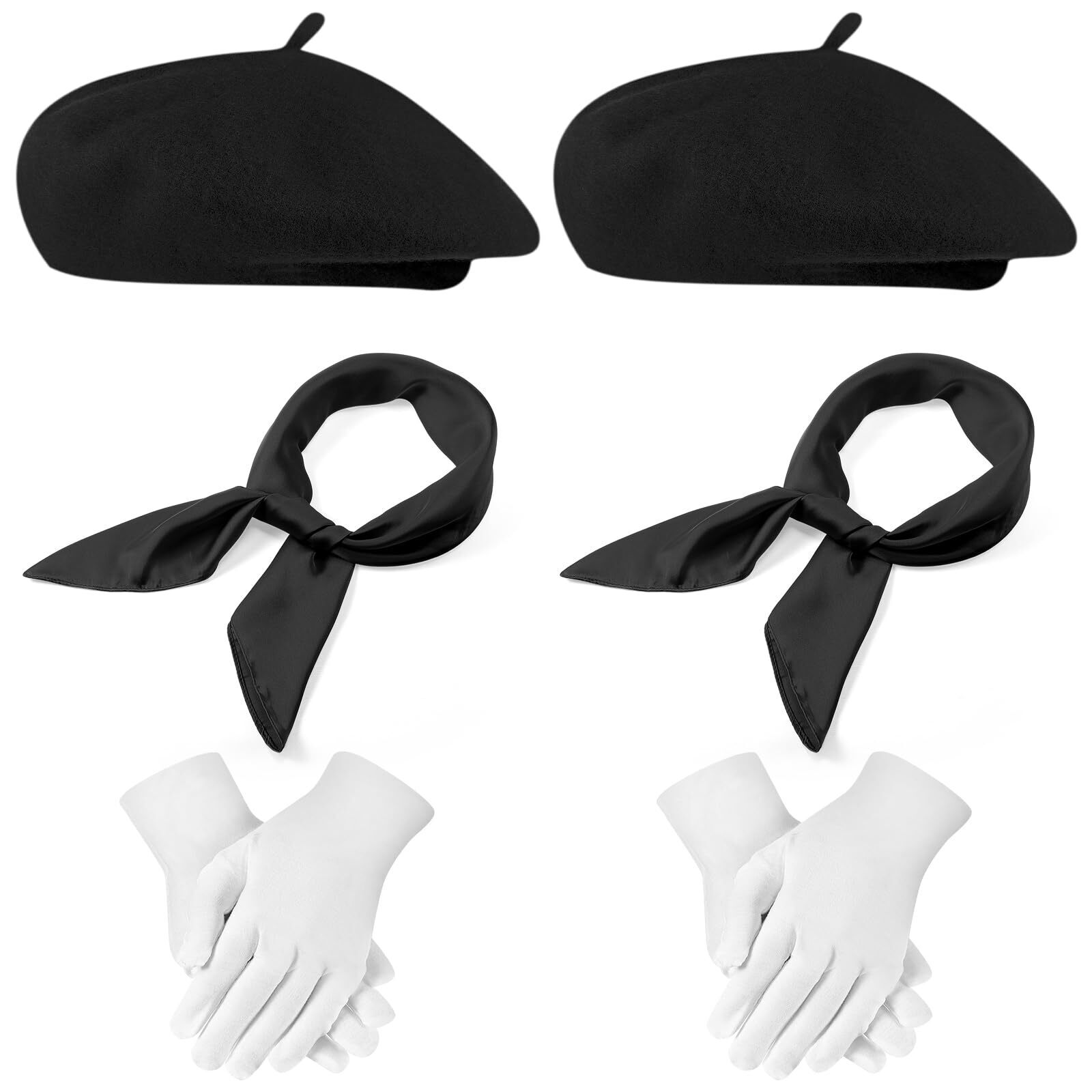 9762 6 Pcs Halloween Mime Couple French Beret Costume